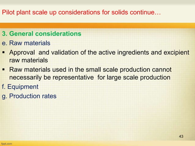 Pilot plant and scale up considerations for solids | PPT | Free Download