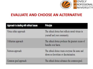 EVALUATE AND CHOOSE AN ALTERNATIVE
 