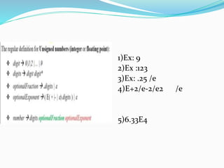 1)Ex: 9
2)Ex :123
3)Ex: .25 /e
4)E+2/e-2/e2 /e
5)6.33E4
 
