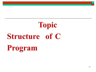 Topic
Structure of C
Program
17
 
