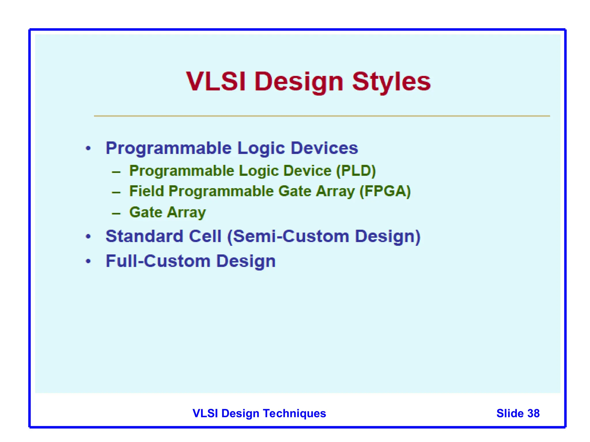 Slide 38
VLSI Design Techniques
 