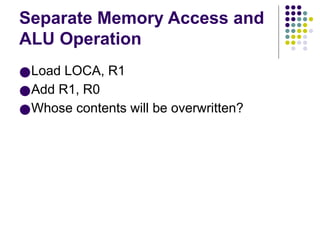 Separate Memory Access and
ALU Operation
●Load LOCA, R1
●Add R1, R0
●Whose contents will be overwritten?
 