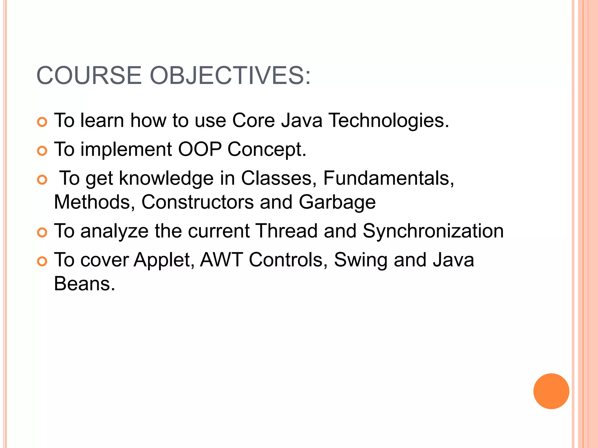 Unit I Advanced Java Programming Course | PPT