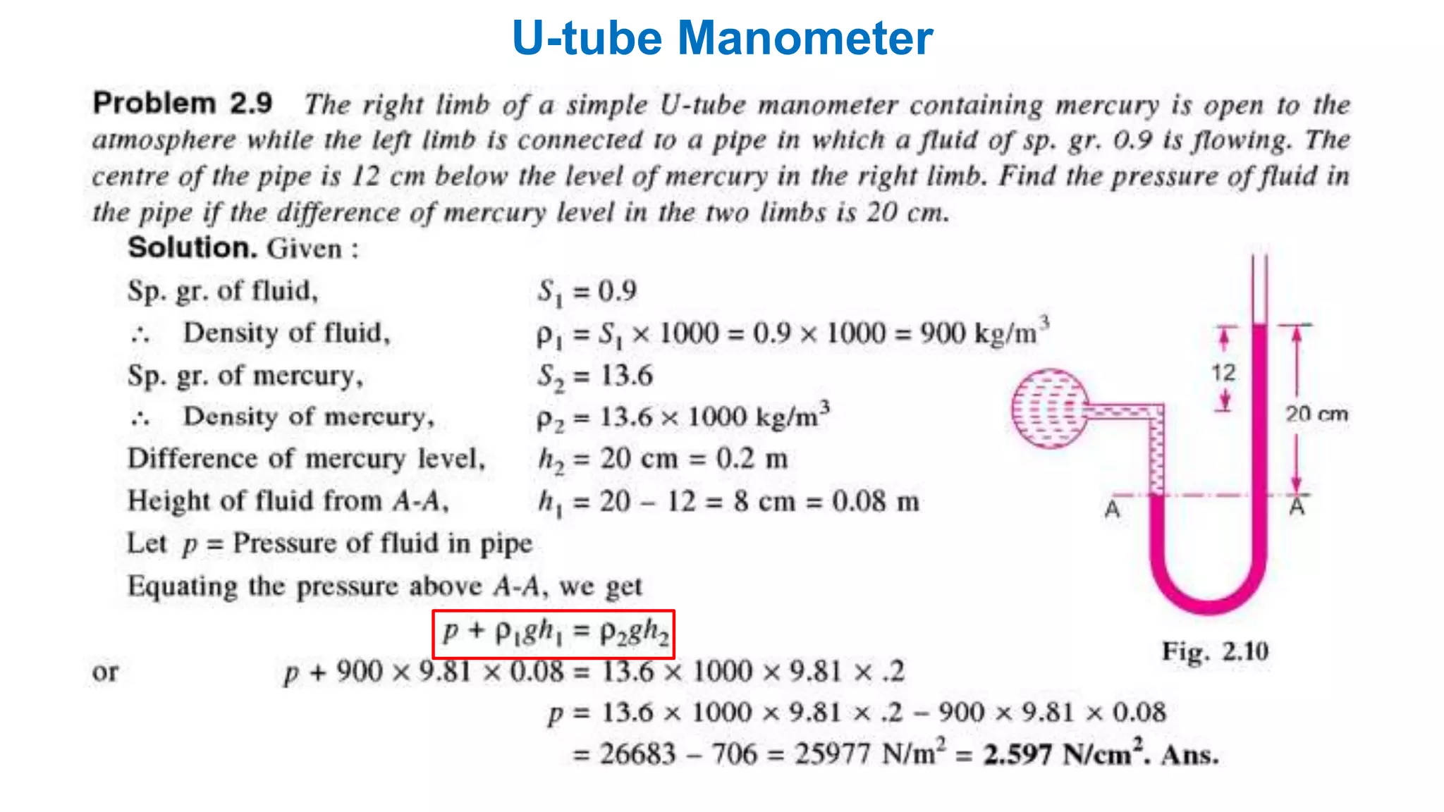 U-tube Manometer
 