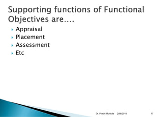  Appraisal
 Placement
 Assessment
 Etc
2/16/2018Dr. Prachi Murkute 17
 