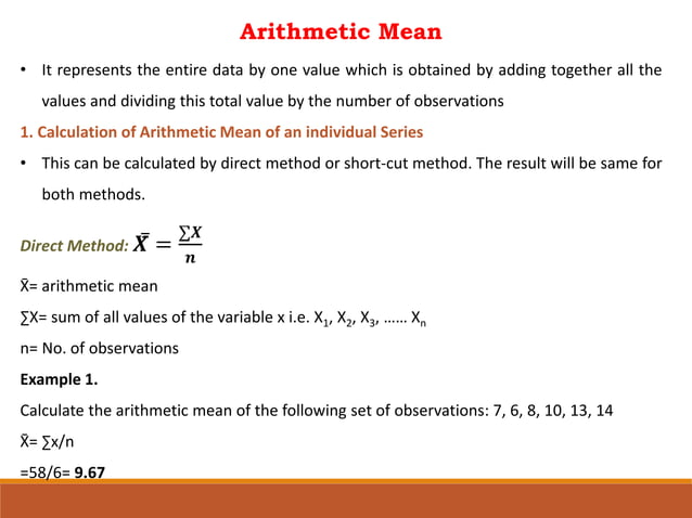 Calculation of Arithmetic Mean | PPT
