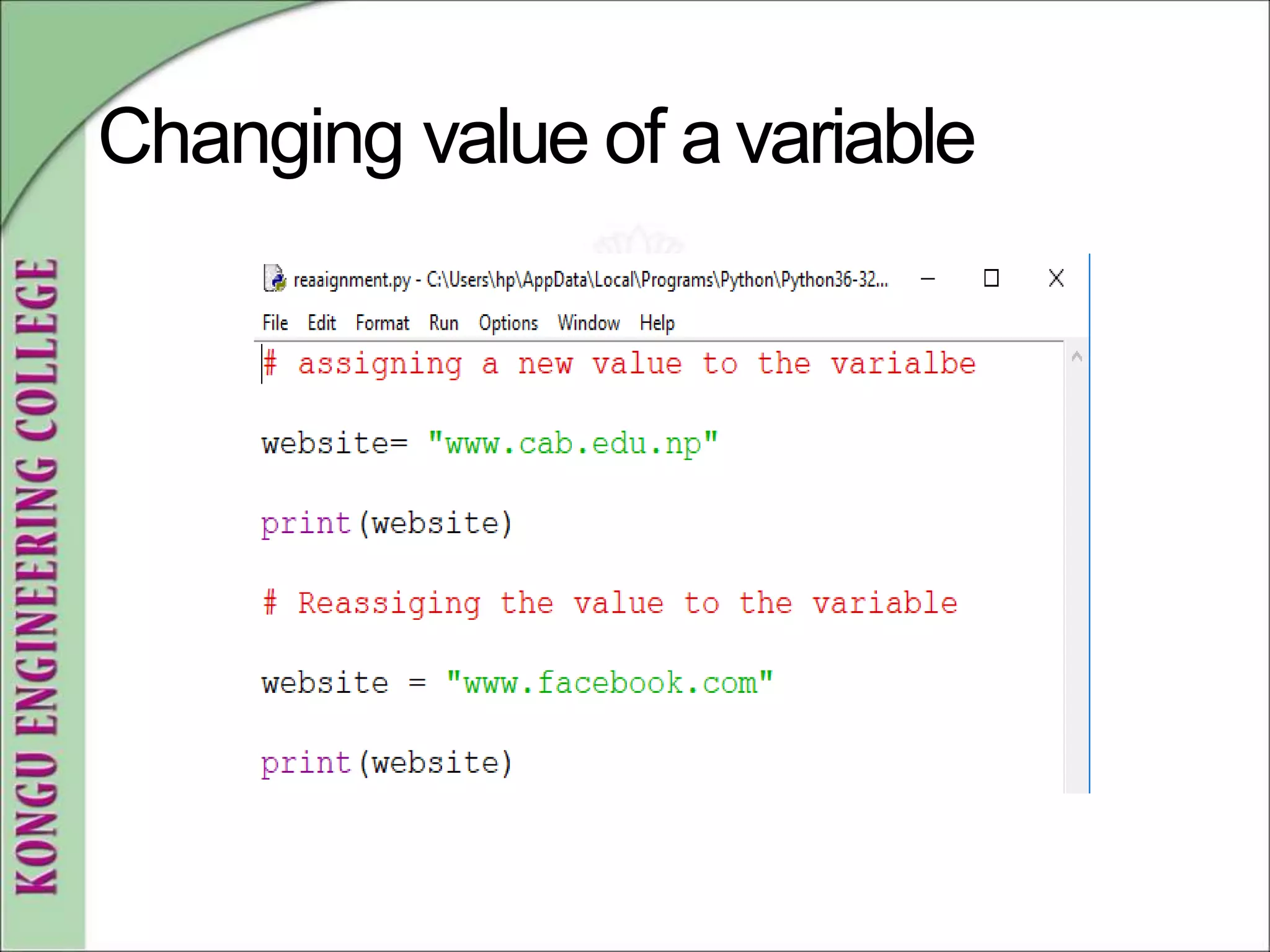 Changing value of avariable
 