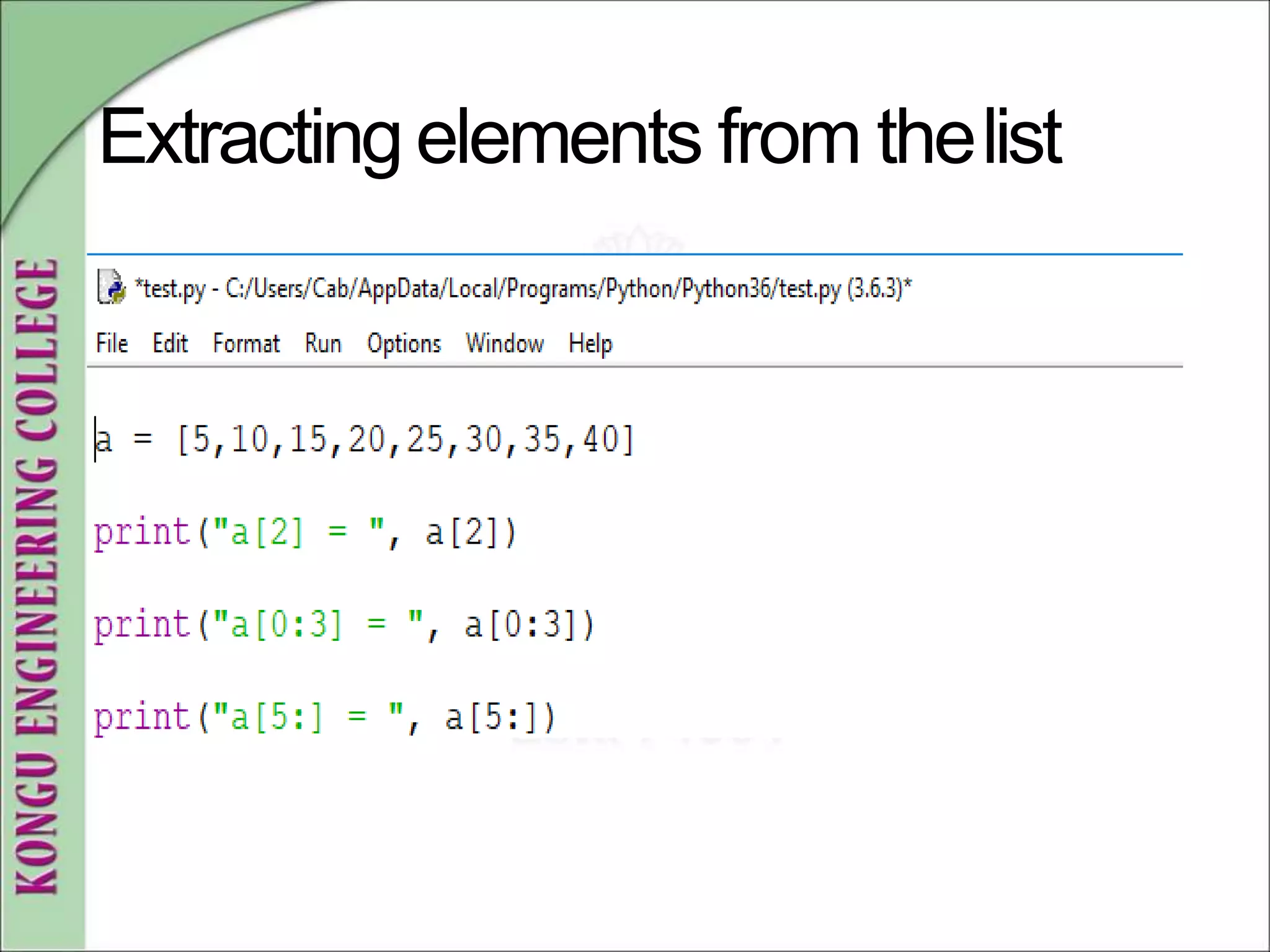 Extracting elements from thelist
 