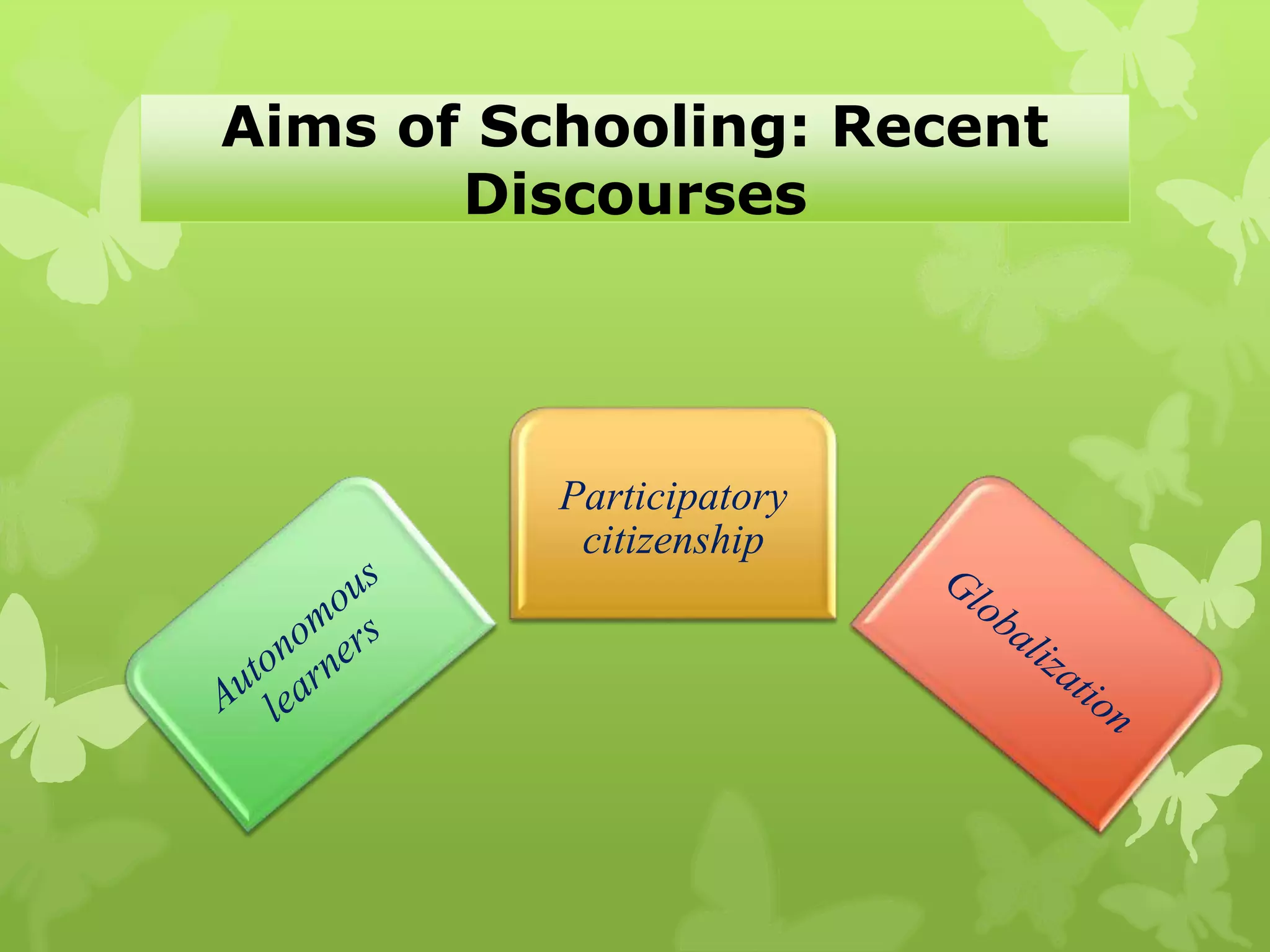Aims of Schooling: Recent
Discourses
Participatory
citizenship
 