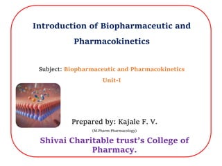 Introduction of Biopharmaceutic and
Pharmacokinetics
Subject: Biopharmaceutic and Pharmacokinetics
Unit-I
Prepared by: Kajale F. V.
(M.Pharm Pharmacology)
Shivai Charitable trust’s College of
Pharmacy.
 