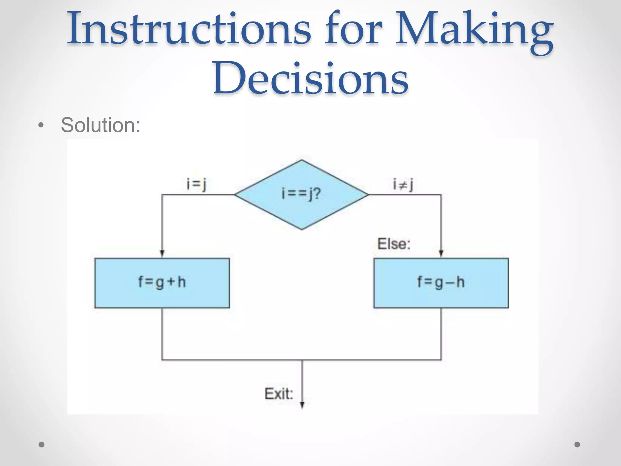 Instructions for Making
Decisions
• Solution:
 