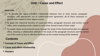 UNIT I CAUSE AND EFFECT in reading texts | PPTX