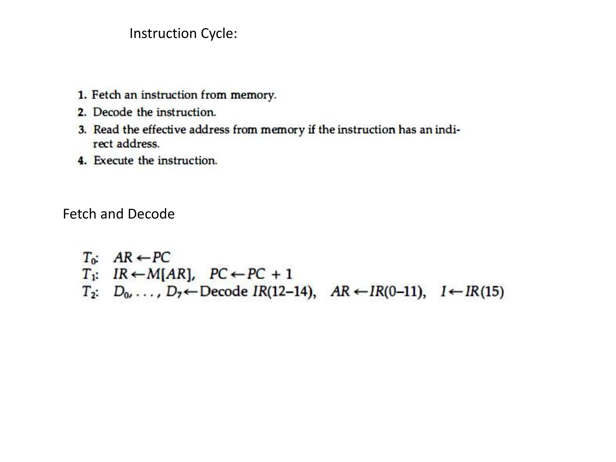 Instruction Cycle:
Fetch and Decode
 