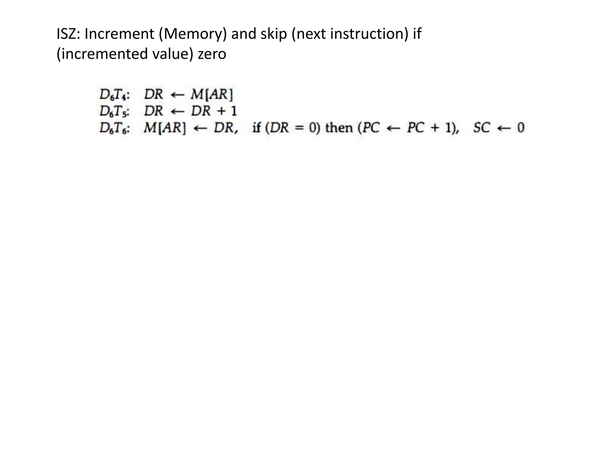 ISZ: Increment (Memory) and skip (next instruction) if
(incremented value) zero
 
