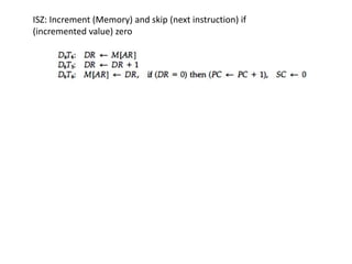 ISZ: Increment (Memory) and skip (next instruction) if
(incremented value) zero
 