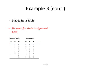 Example 3 (cont.)
KFUPM
• Step2: State Table
• No need for state assignment
here
 