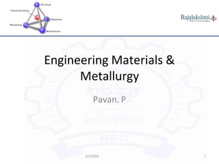 Engineering Materials &
Metallurgy
Pavan. P
3/3/2024 1
 