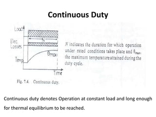 Continuous Duty
Continuous duty denotes Operation at constant load and long enough
for thermal equilibrium to be reached.
 