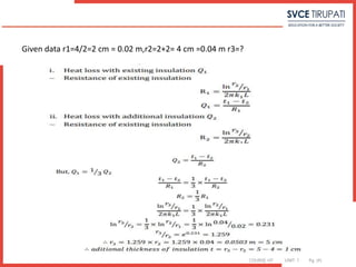 COURSE: HT UNIT: 1 Pg. (#)
Given data r1=4/2=2 cm = 0.02 m,r2=2+2= 4 cm =0.04 m r3=?
 