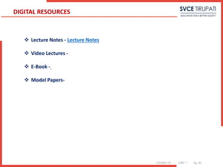 COURSE: HT UNIT: 1 Pg. (#)
DIGITAL RESOURCES
 Lecture Notes - Lecture Notes
 Video Lectures -
 E-Book -
 Model Papers-
 