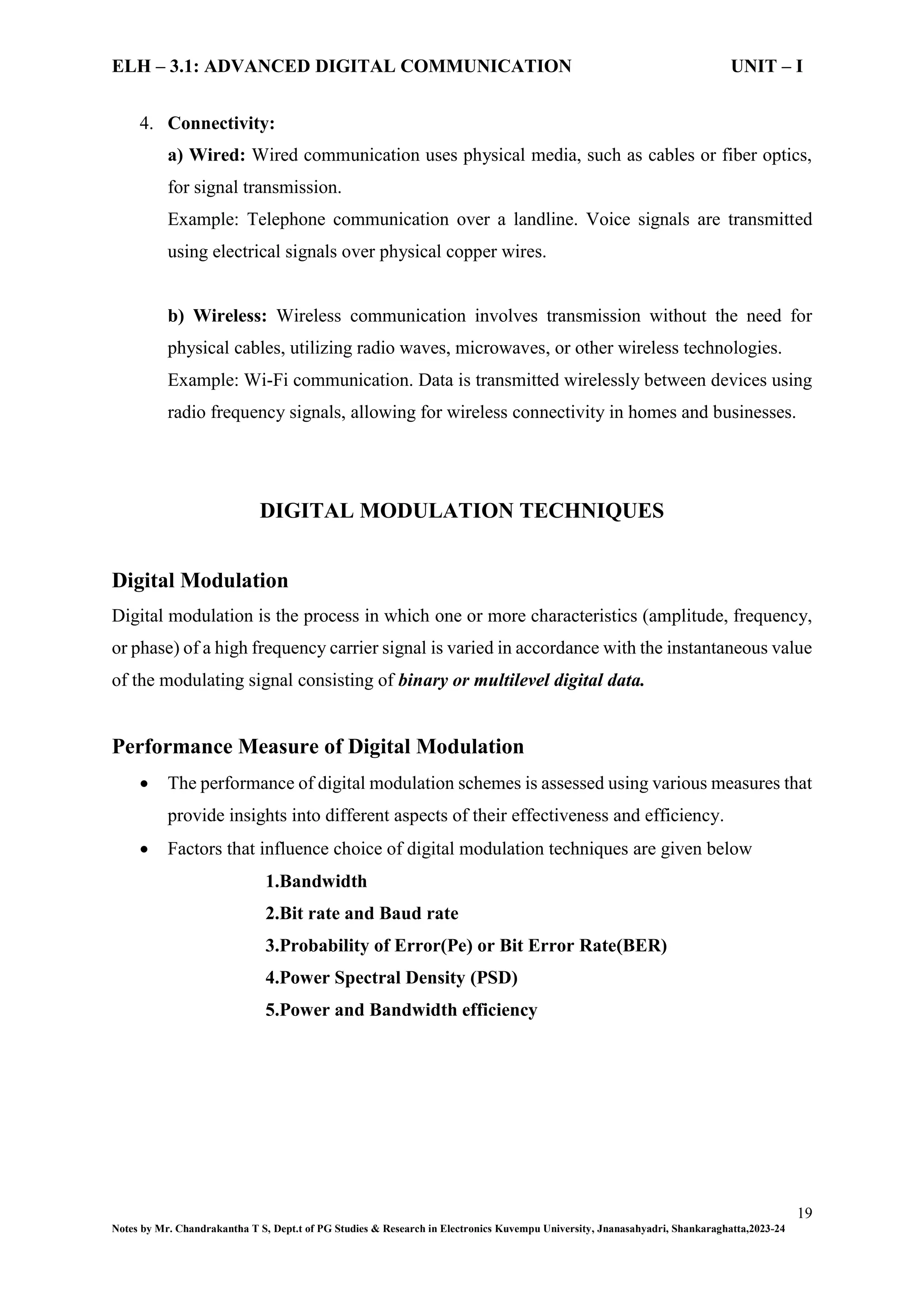 ELH – 3.1: ADVANCED DIGITAL COMMUNICATION UNIT – I Digital modulation ...