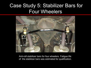 Case Study 5: Stabilizer Bars for
Four Wheelers
Anti-roll stabilizer bars for four wheelers. Fatigue life
of the stabilizer bars was estimated for qualification.
 