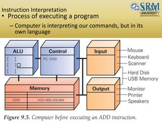 Instruction Interpretation
• Process of executing a program
– Computer is interpreting our commands, but in its
own language
 