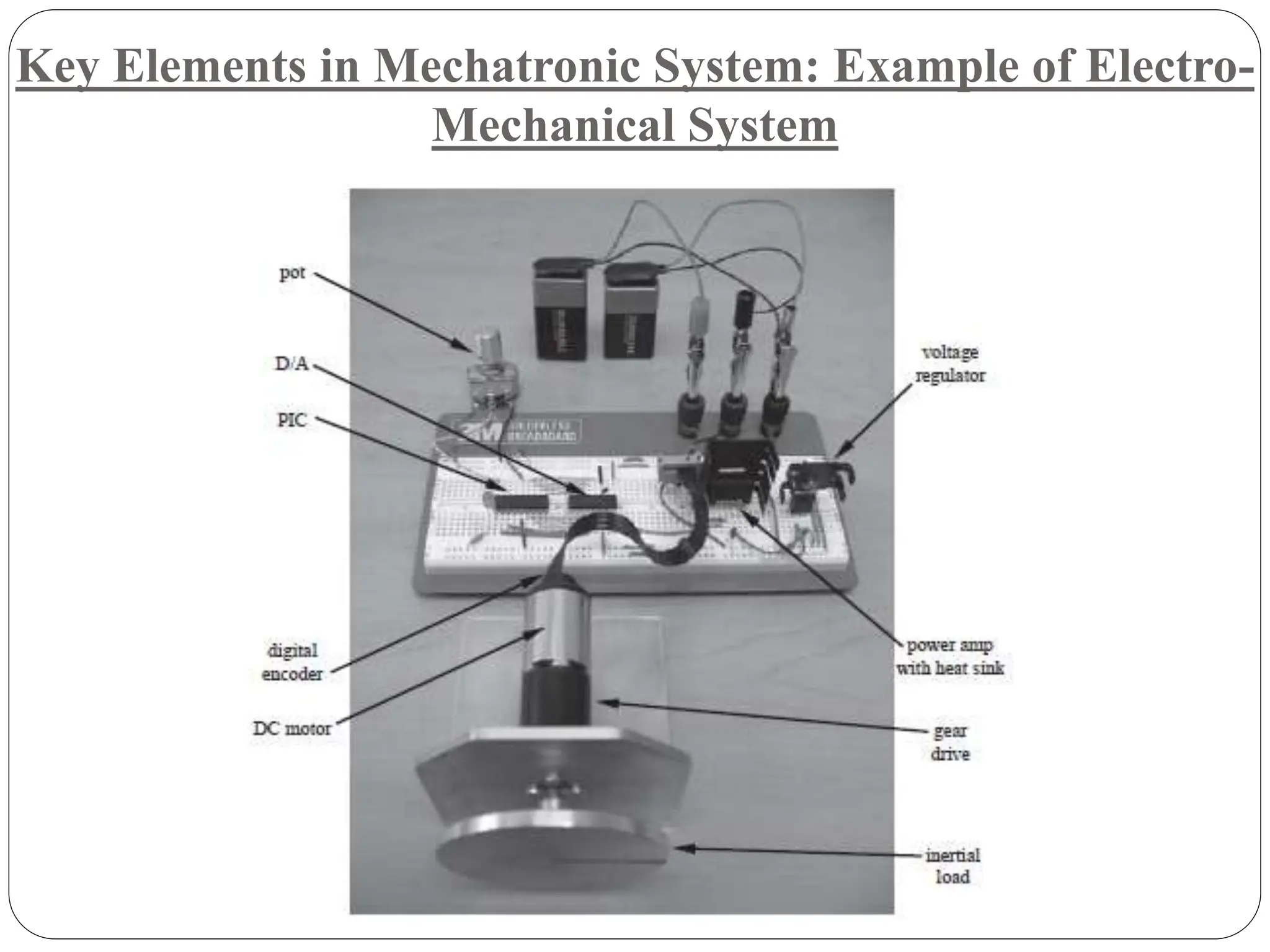 Key Elements in Mechatronic System: Example of Electro-
Mechanical System
 