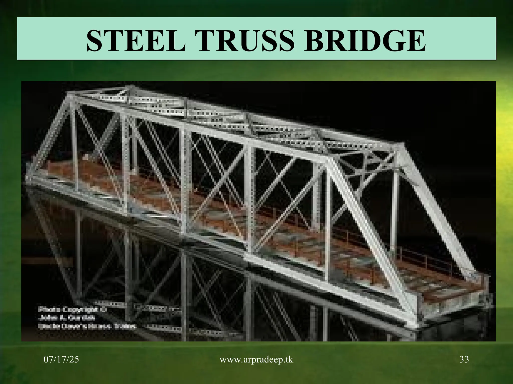 07/17/25 www.arpradeep.tk 33
STEEL TRUSS BRIDGE
 