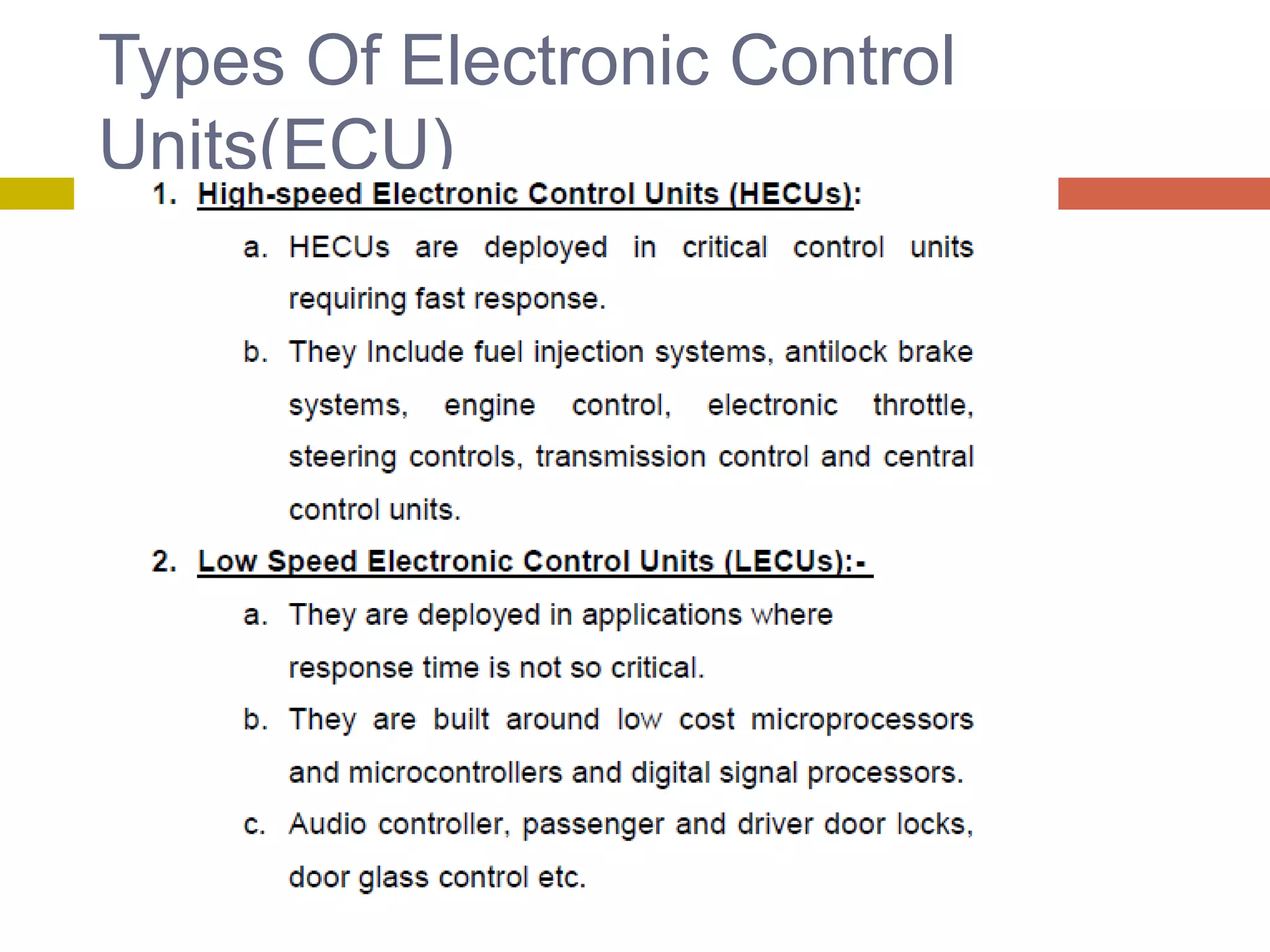 Types Of Electronic Control
Units(ECU)
 