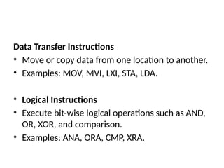 Instruction set of microprocessor: Data transfer, Arithmetic | PPT