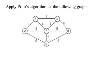 Apply Prim’s algorithm to the following graph
 