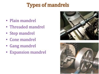 Types of mandrels
• Plain mandrel
• Threaded mandrel
• Step mandrel
• Cone mandrel
• Gang mandrel
• Expansion mandrel
 