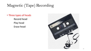 Magnetic (Tape) Recording
34
• Three types of heads
Record head
Play head
Erase head
 
