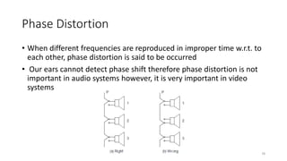 Phase Distortion
• When different frequencies are reproduced in improper time w.r.t. to
each other, phase distortion is said to be occurred
• Our ears cannot detect phase shift therefore phase distortion is not
important in audio systems however, it is very important in video
systems
78
 