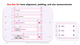 One-line list item alignment, padding, and size measurements
4/2/2024 20CDT42 _ UID _ UNIT II _ Advanced Design Components 36
 