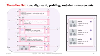 Three-line list item alignment, padding, and size measurements
4/2/2024 20CDT42 _ UID _ UNIT II _ Advanced Design Components 38
 