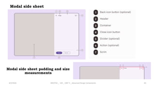 Modal side sheet
4/2/2024 20CDT42 _ UID _ UNIT II _ Advanced Design Components 65
Modal side sheet padding and size
measurements
 