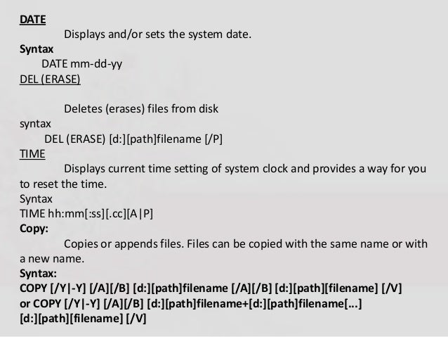 dos internal and external commands with syntax pdf