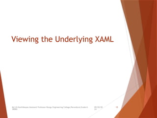 09/20/20
24
Mr.S.B.Karthikeyan,Assistant Professor/Kongu Engineering College,Perundurai,Erode-6
38060.
13
Viewing the Underlying XAML
 