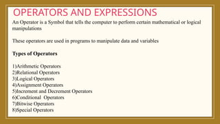 Unit 2: C Operators and Control Structures | PPTX