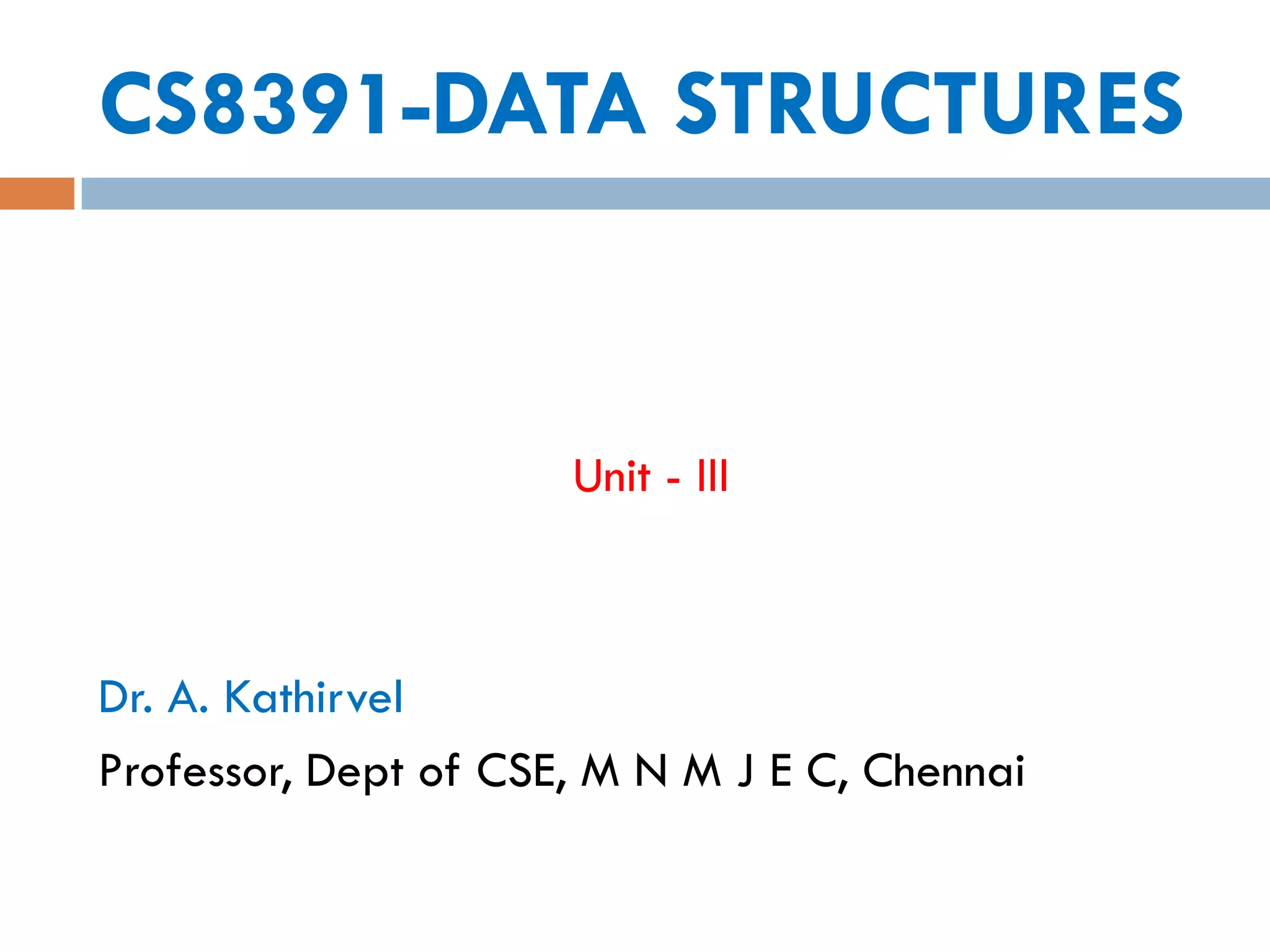 UNIT III NON LINEAR DATA STRUCTURES – TREES | PPT