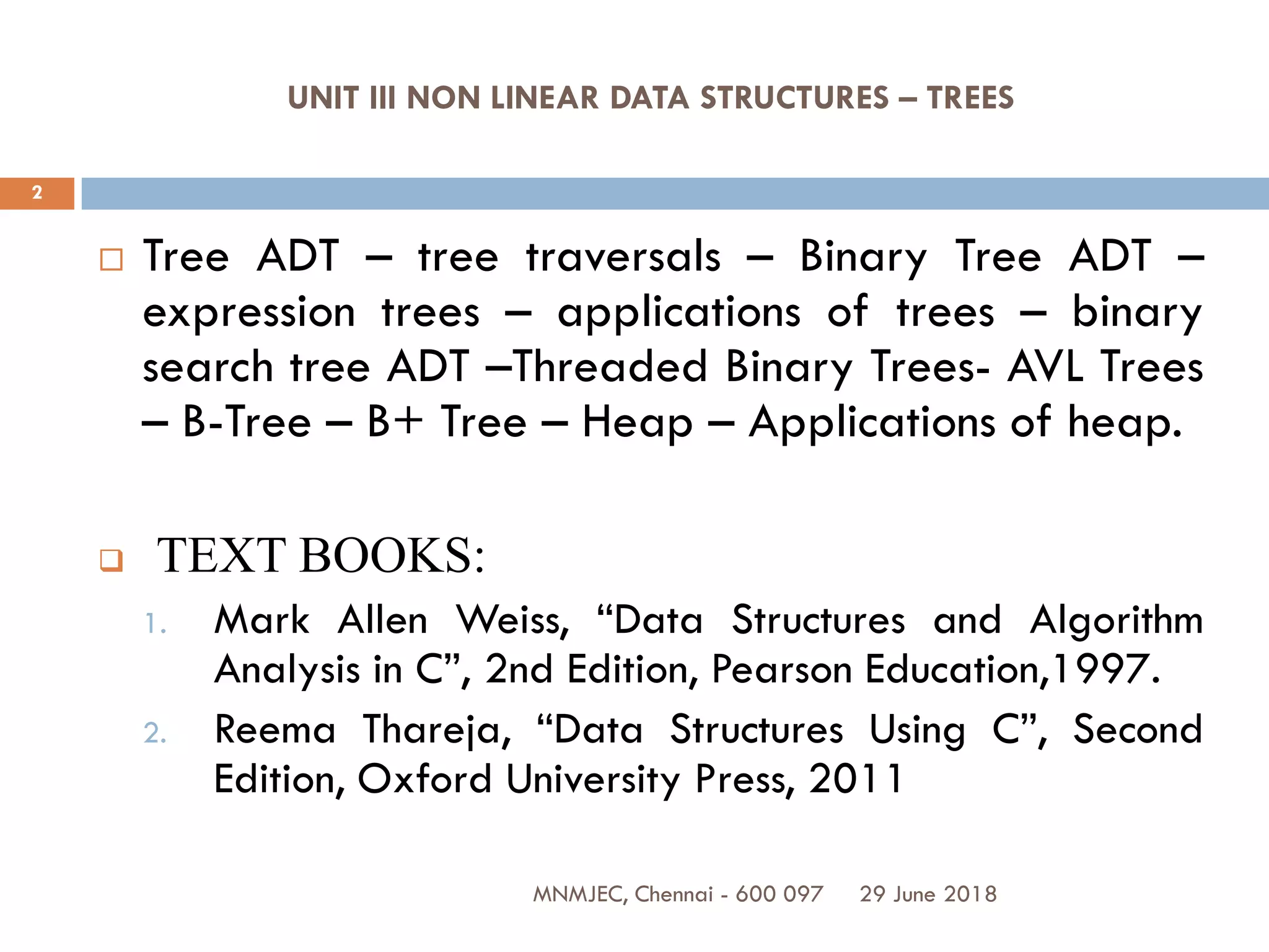 UNIT III NON LINEAR DATA STRUCTURES – TREES | PDF