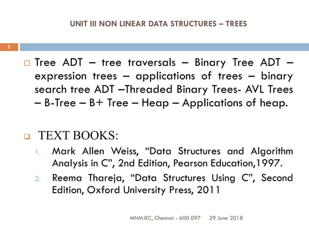 UNIT III NON LINEAR DATA STRUCTURES – TREES | PDF
