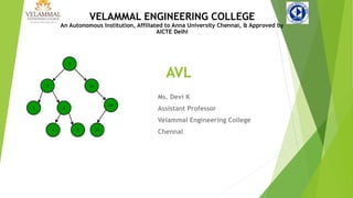AVL
Ms. Devi K
Assistant Professor
Velammal Engineering College
Chennai
VELAMMAL ENGINEERING COLLEGE
An Autonomous Institution, Affiliated to Anna University Chennai, & Approved by
AICTE Delhi
 