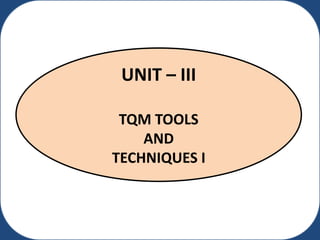 UNIT – III
TQM TOOLS
AND
TECHNIQUES I
 