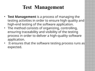 Comprehensive Guide to Test Management in Software Testing | PPTX
