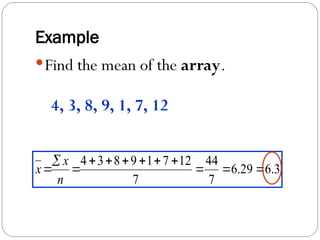UNIT III - Arrays - Measures of Center and Variation.ppt