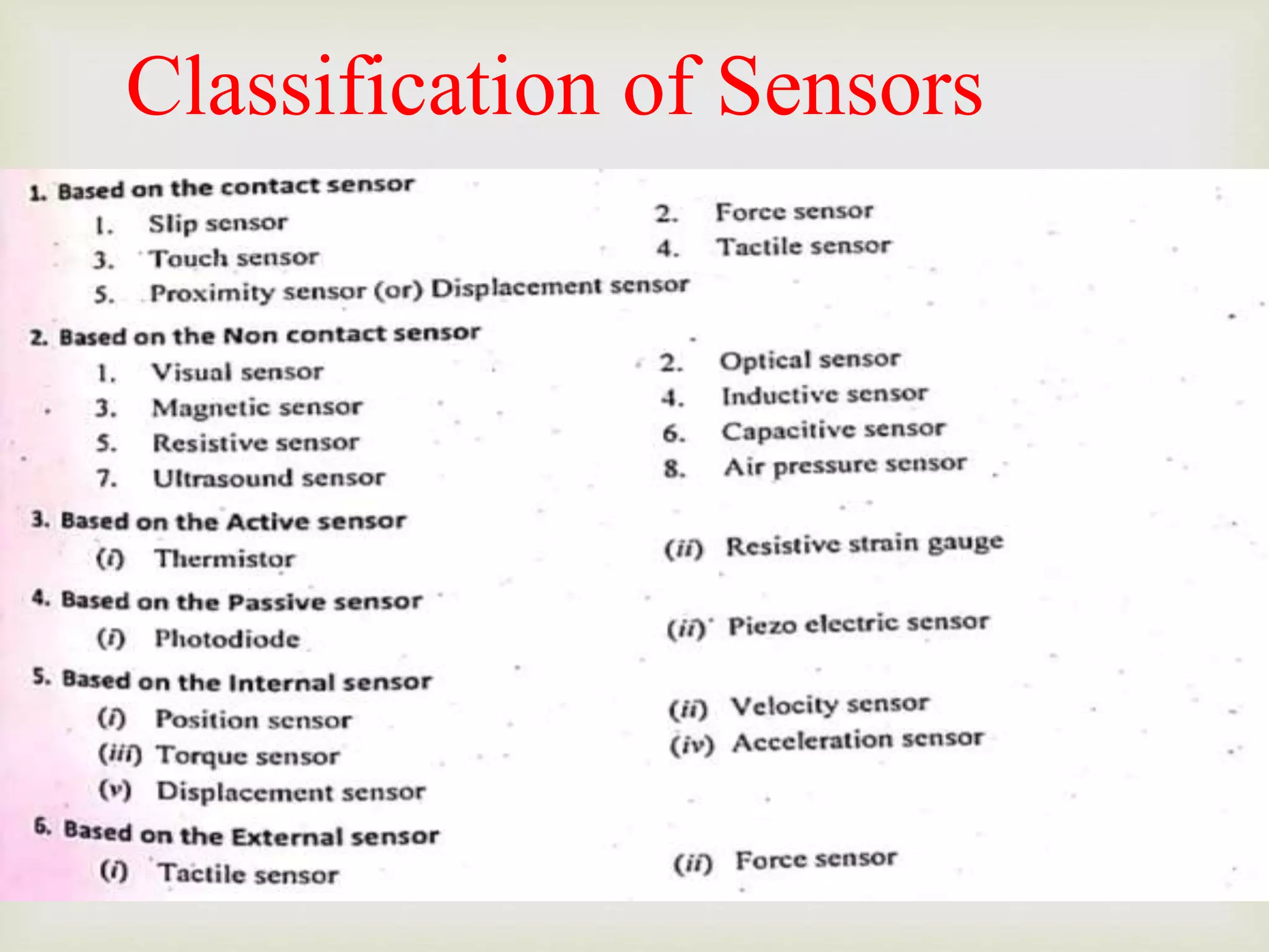 Classification of Sensors
 