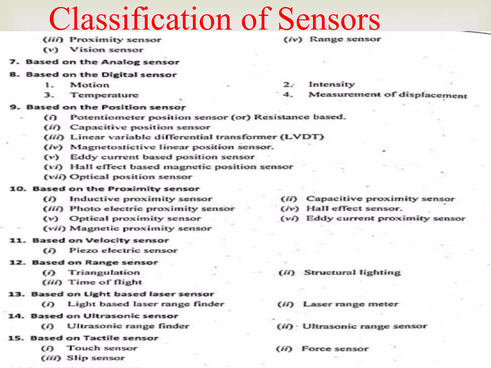 Classification of Sensors
 